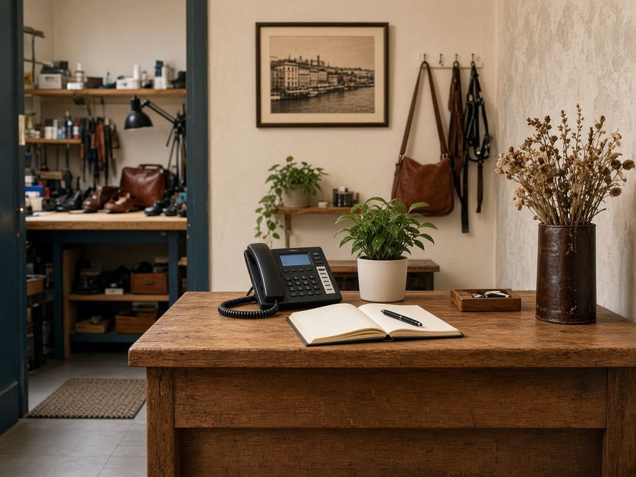 Contact desk at Alethwarhe Studio in Rijeka
