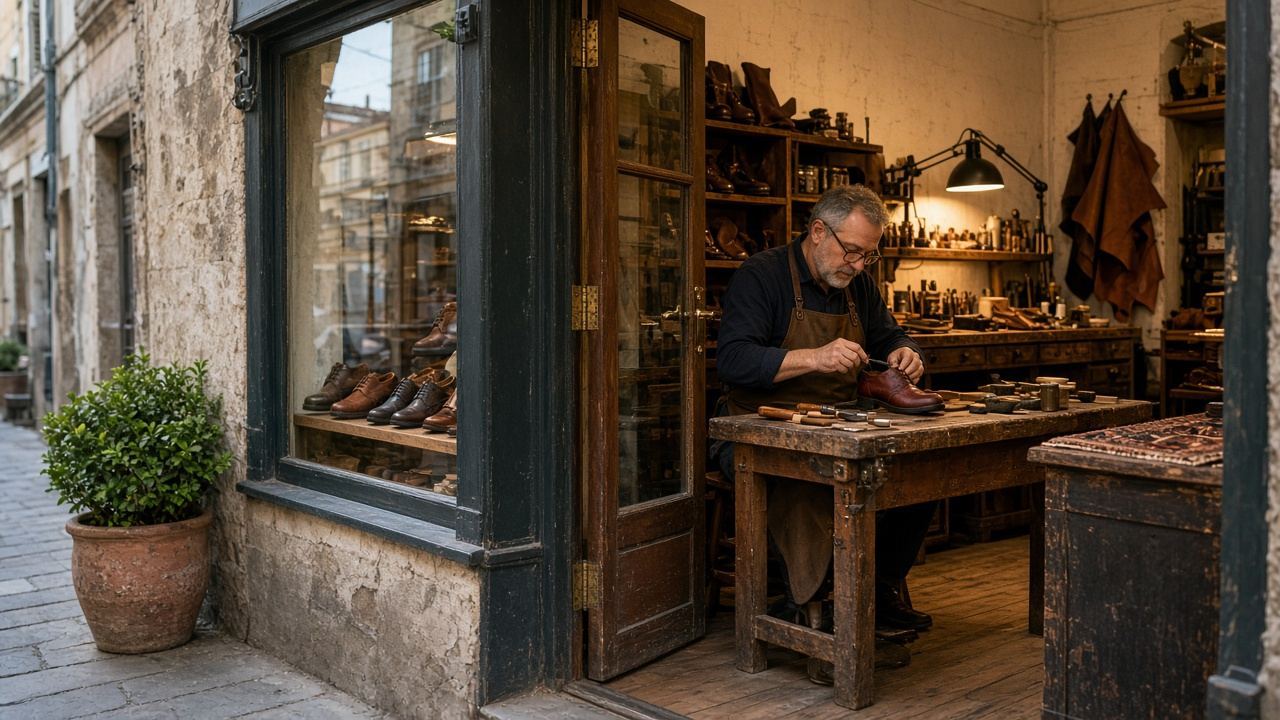Shoe / leather repair workspace at Alethwarhe Studio