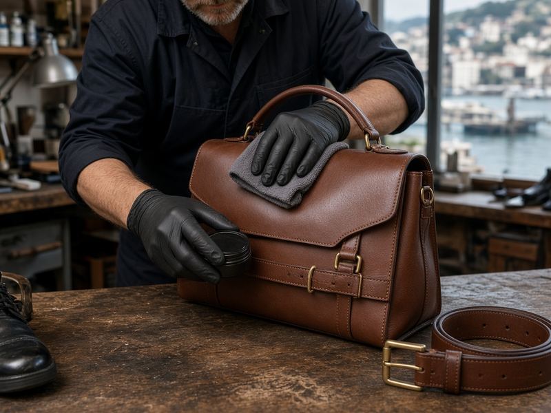 Leather conditioning at Alethwarhe Studio